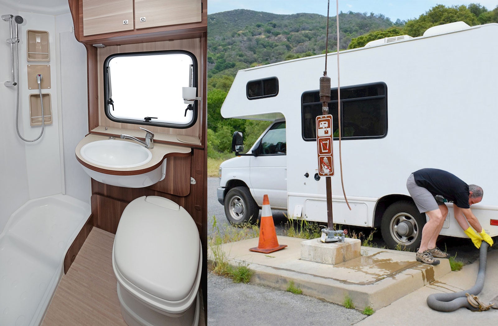 Portable RV/camper toilet and holding tank setup in Massena, New York