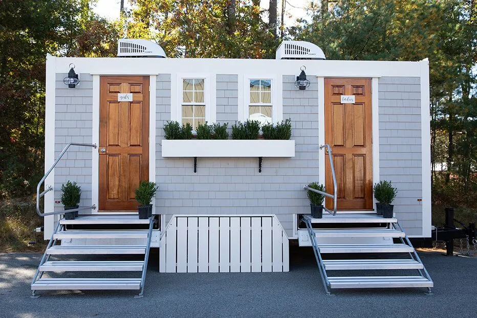 Wedding restroom units discretely staged at a venue in Massena, New York